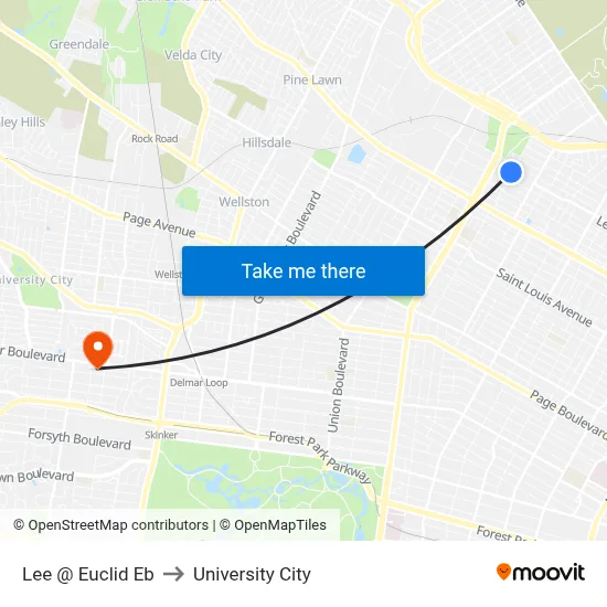 Lee @ Euclid Eb to University City map