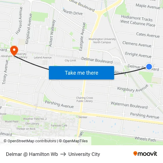 Delmar @ Hamilton Wb to University City map