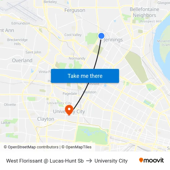 West Florissant @ Lucas-Hunt Sb to University City map