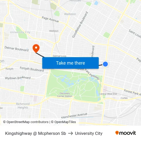 Kingshighway @ Mcpherson Sb to University City map
