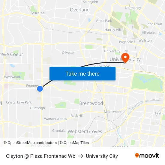 Clayton @ Plaza Frontenac Wb to University City map