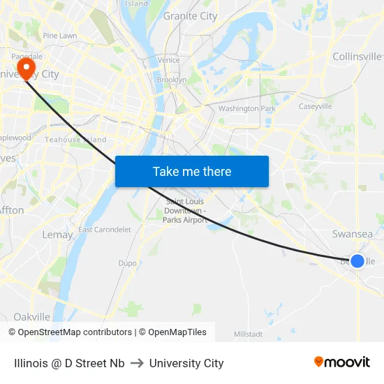 Illinois @ D Street Nb to University City map