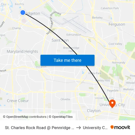 St. Charles Rock Road @ Pennridge Eb to University City map