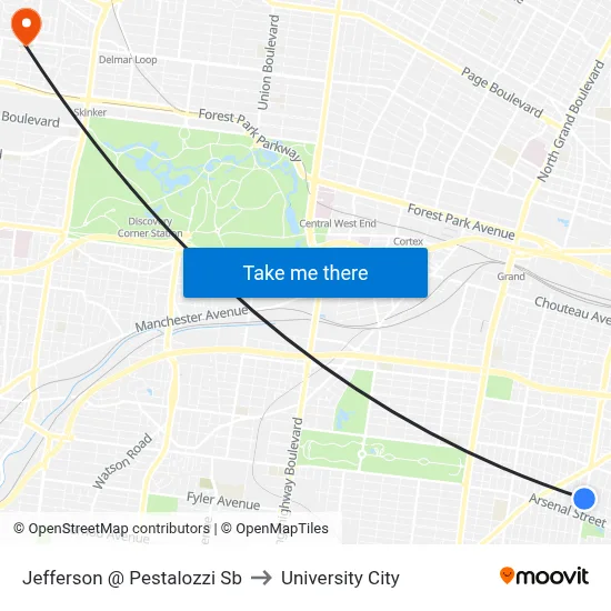 Jefferson @ Pestalozzi Sb to University City map
