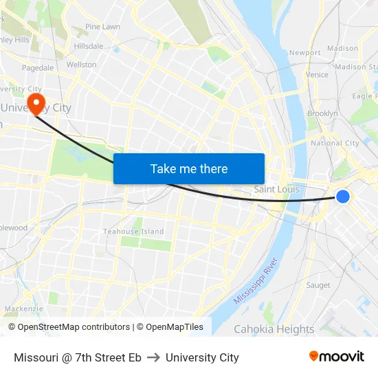Missouri @ 7th Street Eb to University City map