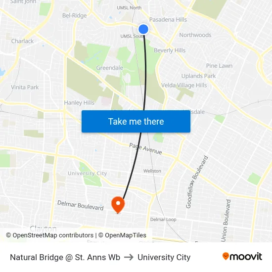 Natural Bridge @ St. Anns Wb to University City map