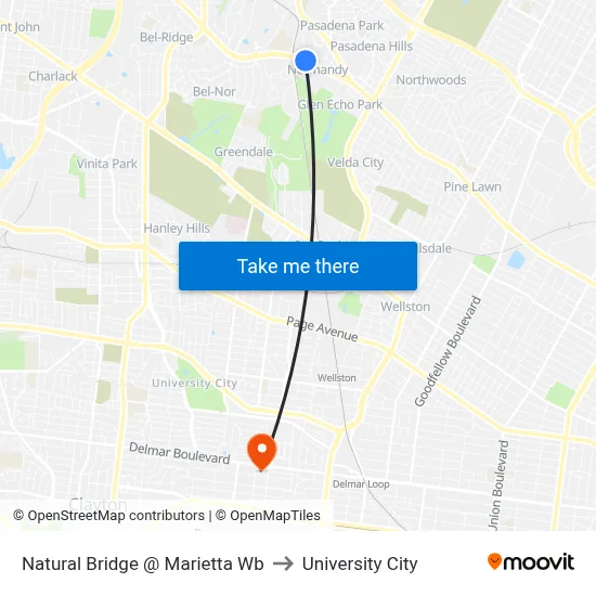 Natural Bridge @ Marietta Wb to University City map
