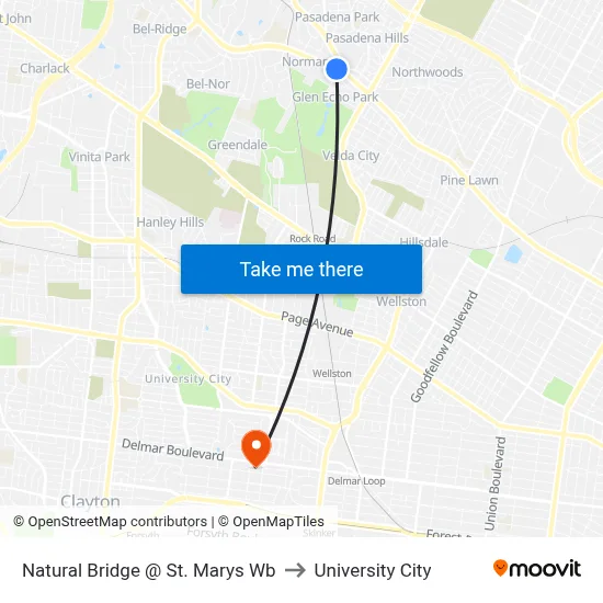 Natural Bridge @ St. Marys Wb to University City map