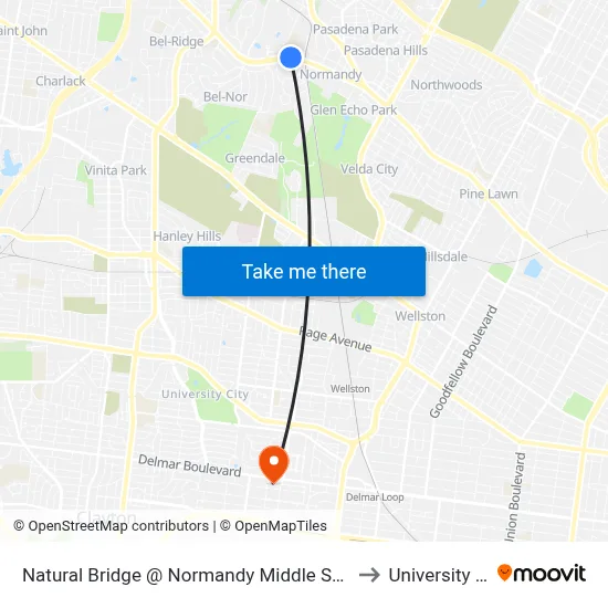 Natural Bridge @ Normandy Middle School Wb to University City map