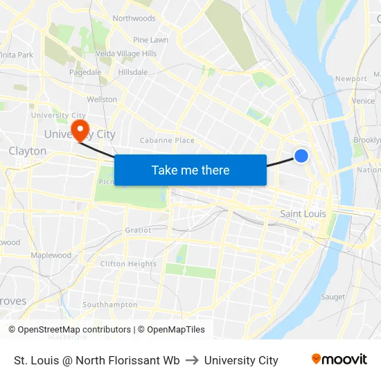 St. Louis @ North Florissant Wb to University City map