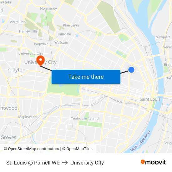 St. Louis @ Parnell Wb to University City map