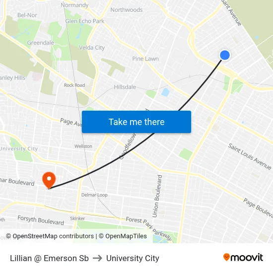 Lillian @ Emerson Sb to University City map