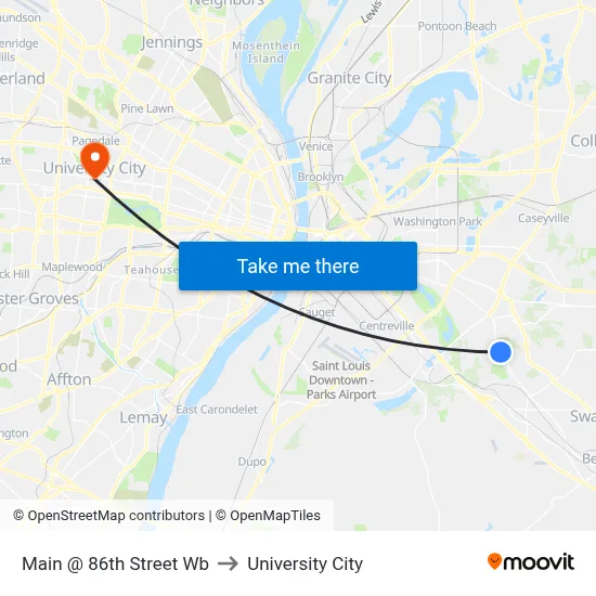 Main @ 86th Street Wb to University City map