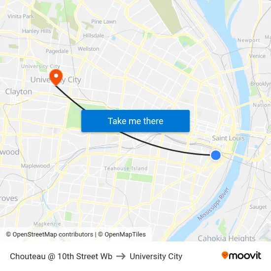 Chouteau @ 10th Street Wb to University City map