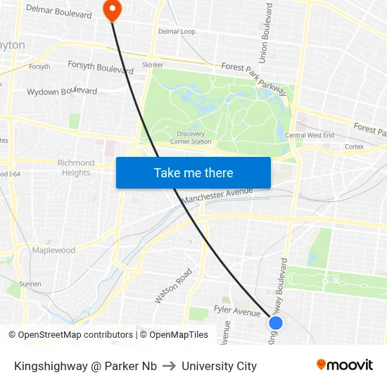 Kingshighway @ Parker Nb to University City map