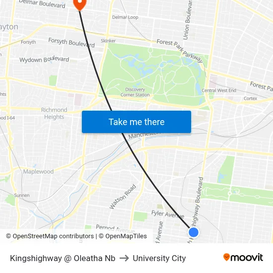 Kingshighway @ Oleatha Nb to University City map