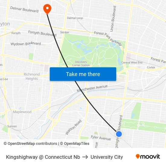 Kingshighway @ Connecticut Nb to University City map