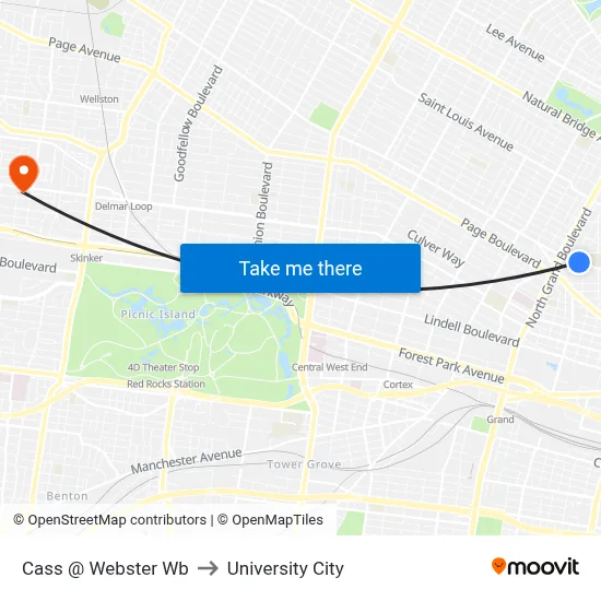 Cass @ Webster Wb to University City map