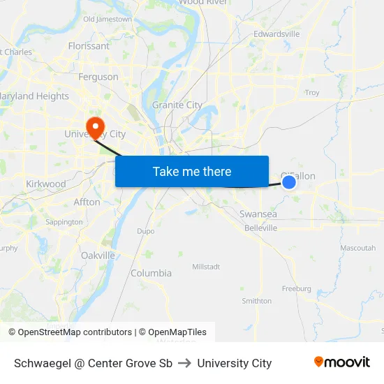 Schwaegel @ Center Grove Sb to University City map
