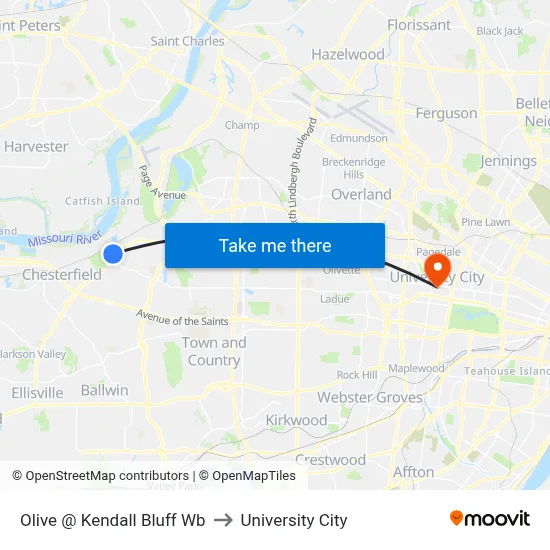 Olive @ Kendall Bluff Wb to University City map