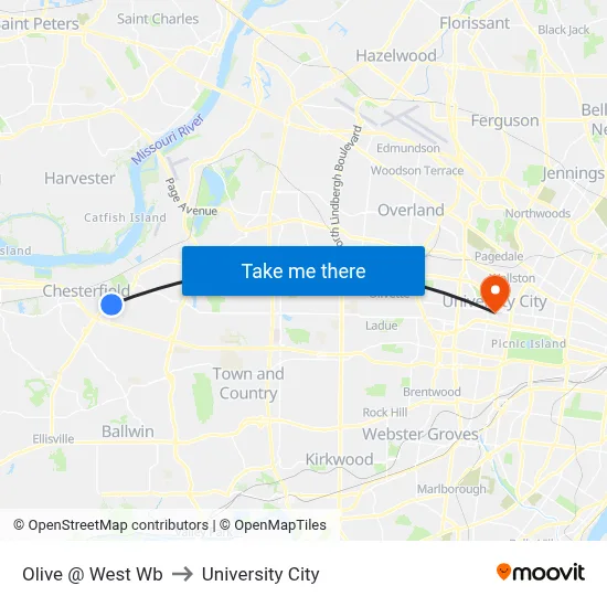 Olive @ West Wb to University City map
