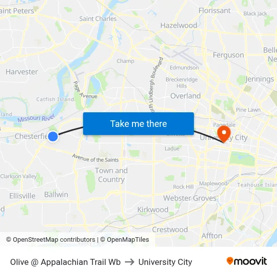 Olive @ Appalachian Trail Wb to University City map