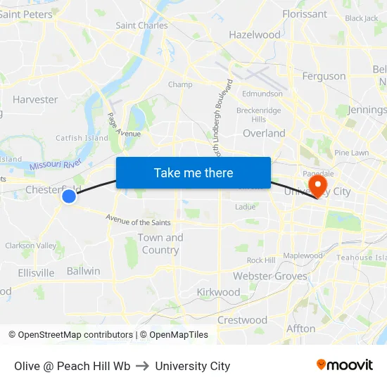 Olive @ Peach Hill Wb to University City map