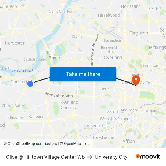 Olive @ Hilltown Village Center Wb to University City map