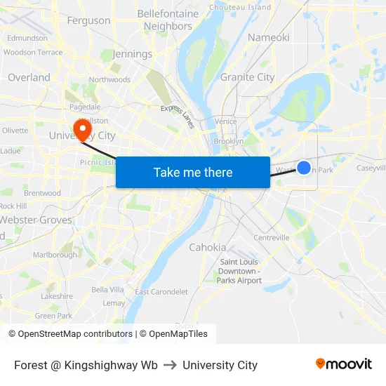 Forest @ Kingshighway Wb to University City map