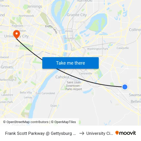 Frank Scott Parkway @ Gettysburg Nb to University City map