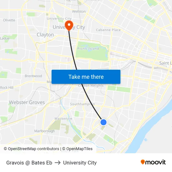 Gravois @ Bates Eb to University City map
