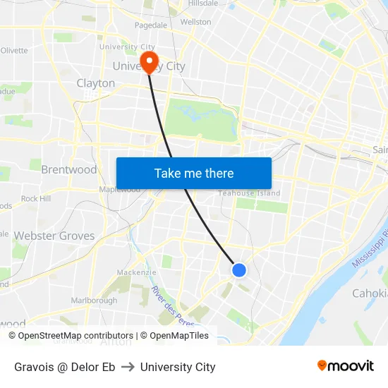 Gravois @ Delor Eb to University City map
