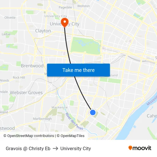 Gravois @ Christy Eb to University City map