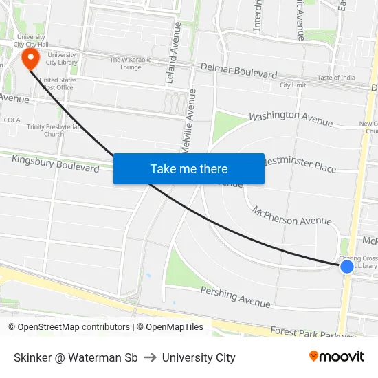 Skinker @ Waterman Sb to University City map