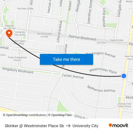 Skinker @ Westminster Place Sb to University City map