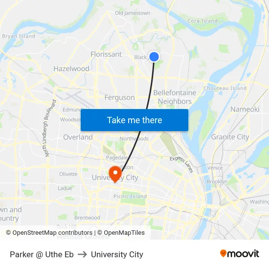 Parker @ Uthe Eb to University City map
