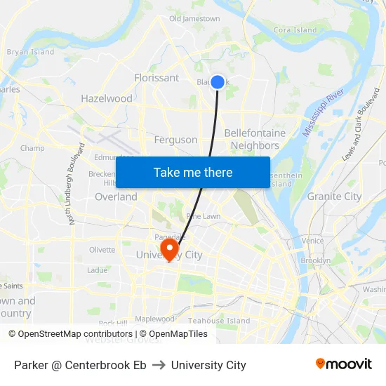 Parker @ Centerbrook Eb to University City map