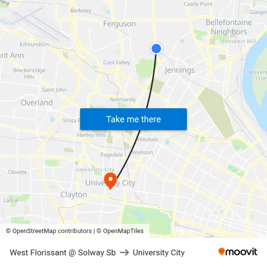 West Florissant @ Solway Sb to University City map