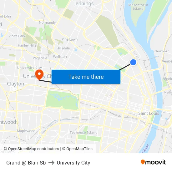Grand @ Blair Sb to University City map