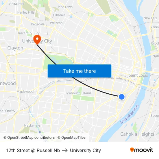 12th Street @ Russell Nb to University City map