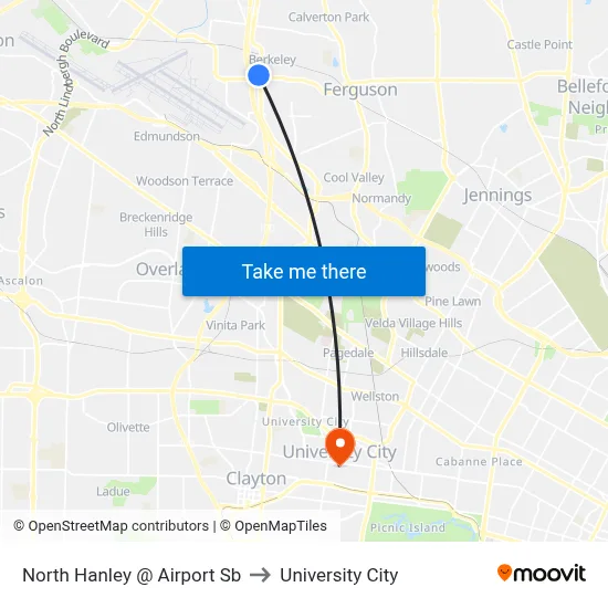 North Hanley @ Airport Sb to University City map