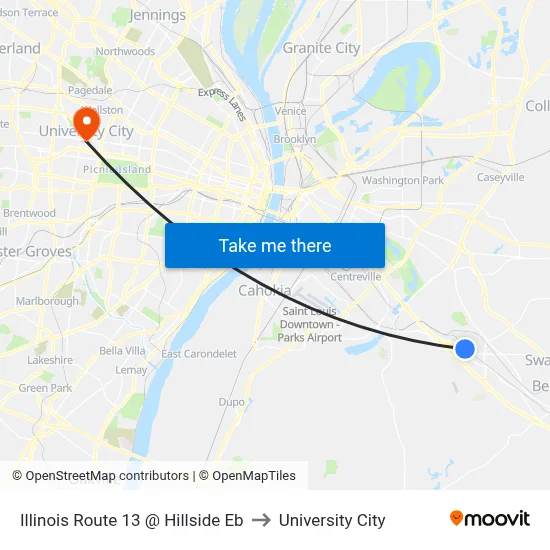 Illinois Route 13 @ Hillside Eb to University City map