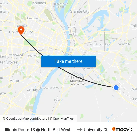 Illinois Route 13 @ North Belt West Eb to University City map