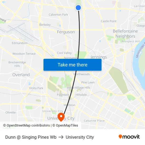 Dunn @ Singing Pines Wb to University City map