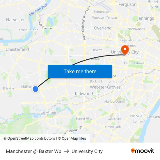 Manchester @ Baxter Wb to University City map