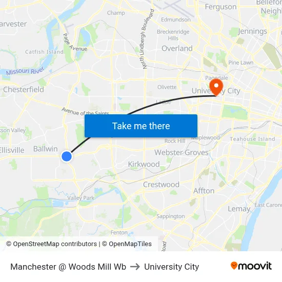 Manchester @ Woods Mill Wb to University City map