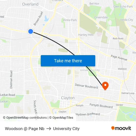 Woodson @ Page Nb to University City map