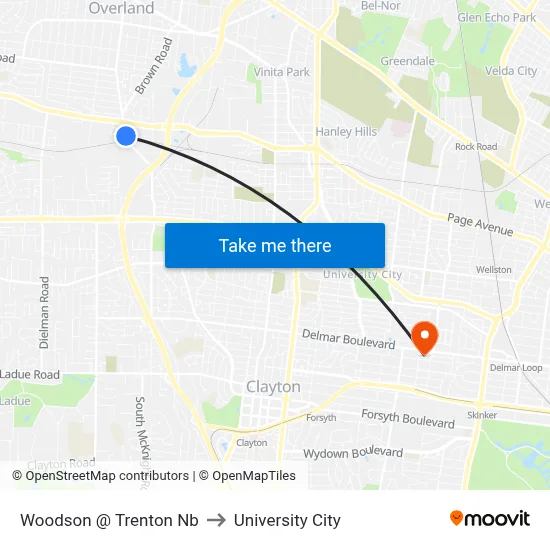 Woodson @ Trenton Nb to University City map