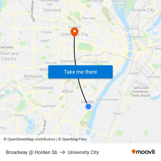 Broadway @ Holden Sb to University City map