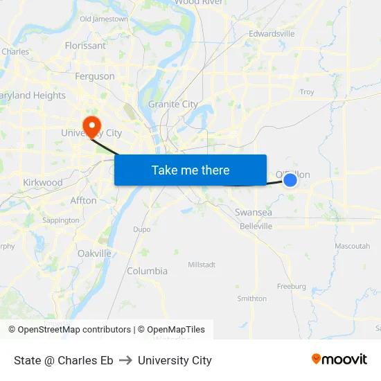 State @ Charles Eb to University City map